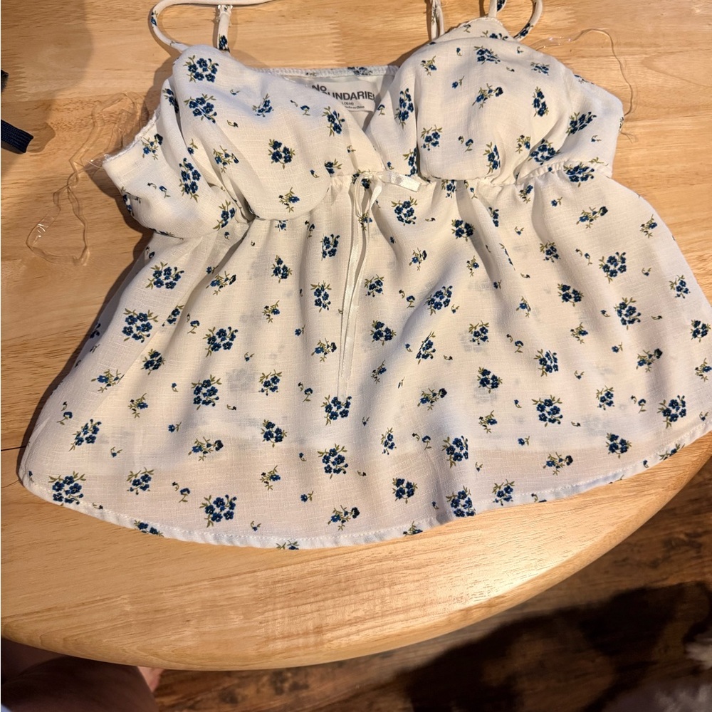 No Boundaries White and Blue Floral Camisole